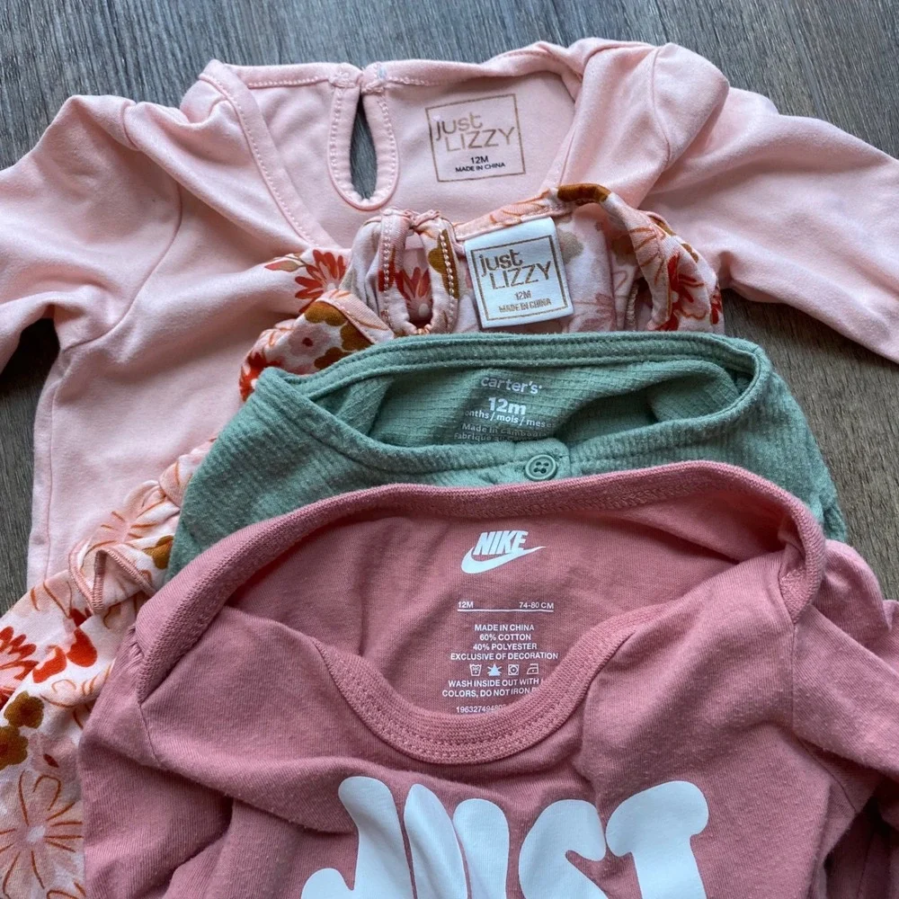 Nike Carters OshKosh Baby Girl 12M Lot 9pc Bodysuits Pants Dress Vest Floral - Picture 7 of 8